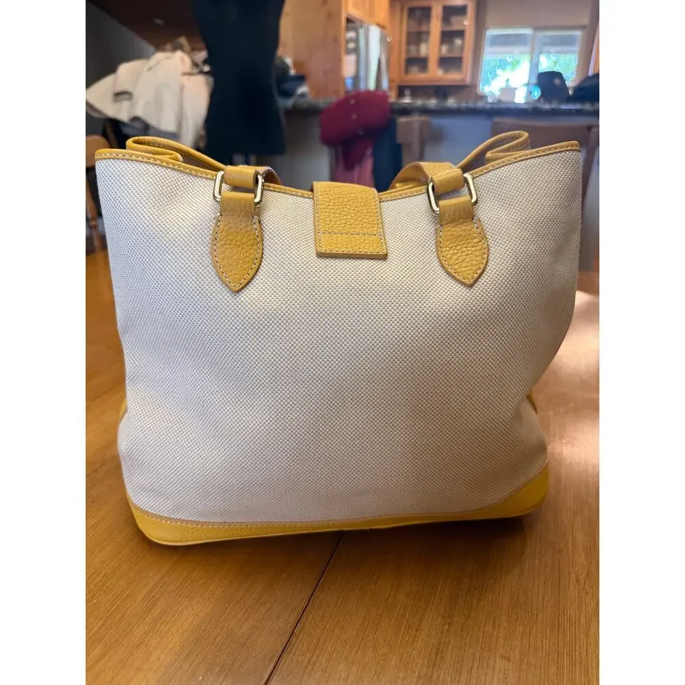 Dooney and Bourke Canvas yellow leather Sunflower large Tote purse cheerful